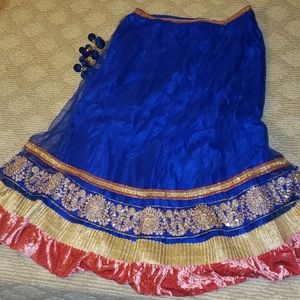 Dark Blue and Coral Lehenga Choli